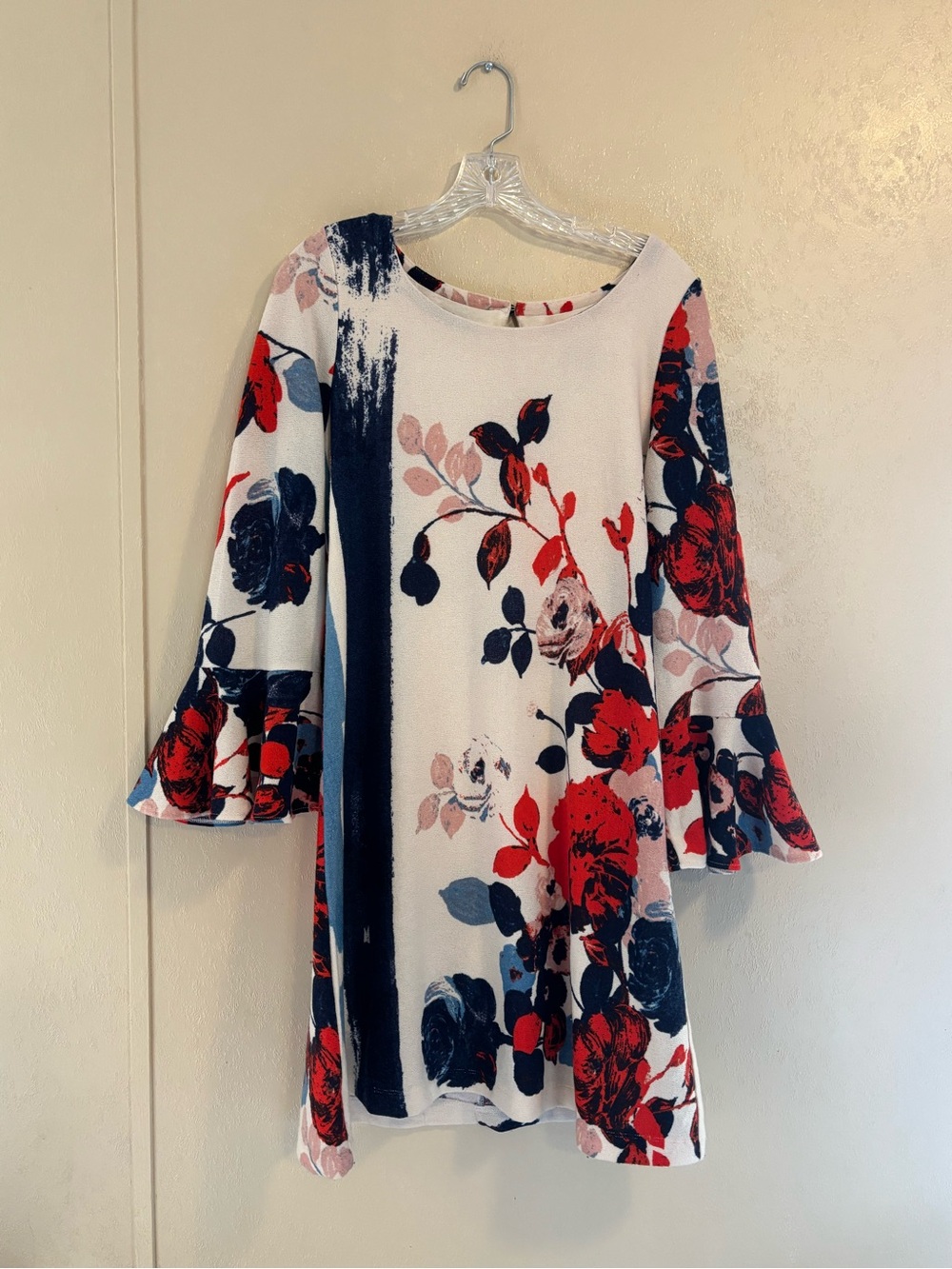 Anthropologie Maeve Anthousai Boho floral knit bell-sleeve dress sz M